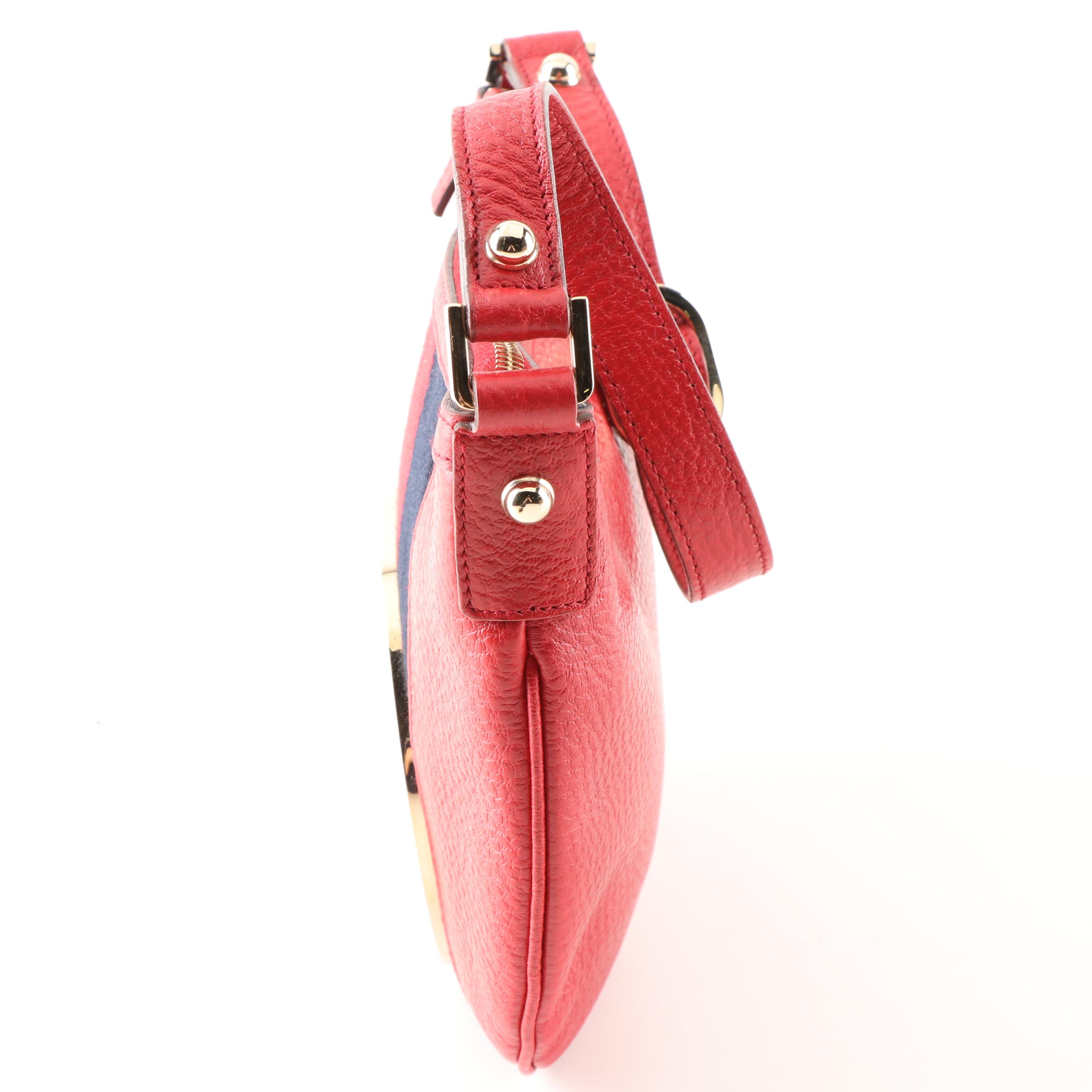 Gucci GG Red Grained Leather Web Stripe Blondie Bag Designed by Tom Ford