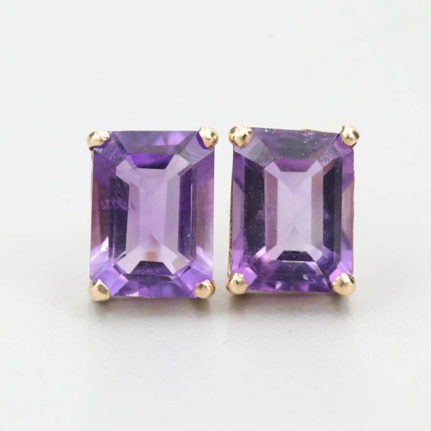 14K Yellow Gold Amethyst Stud Earrings