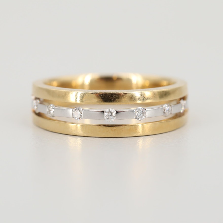 18K Yellow Gold Diamond Ring with White Gold Accents