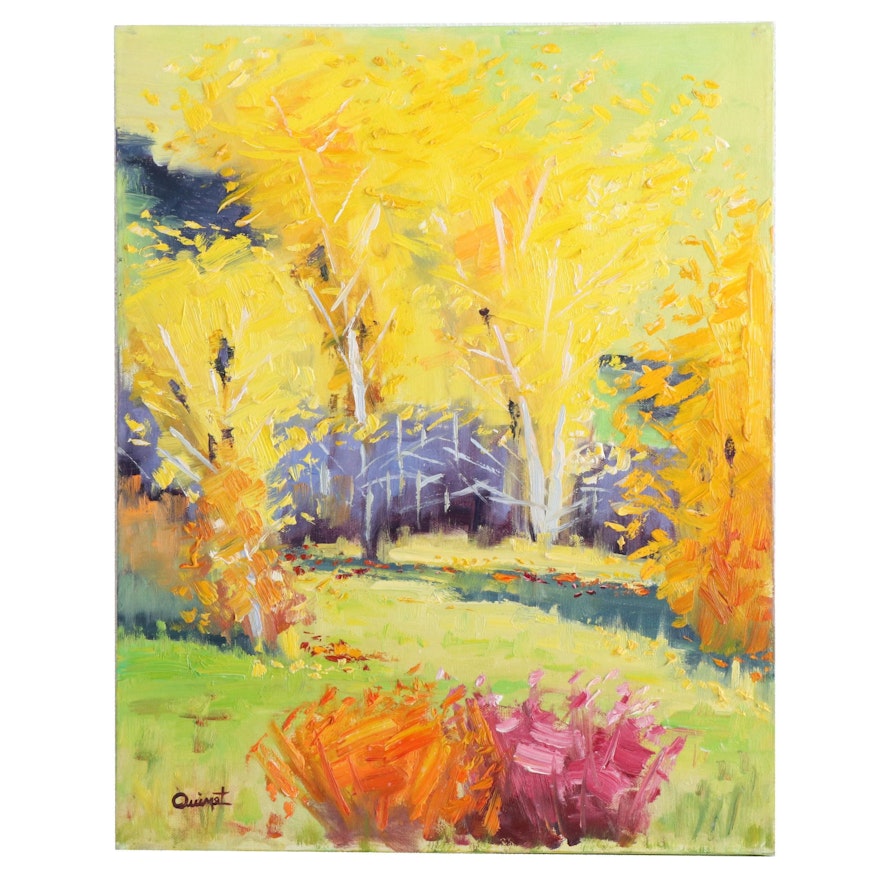 Terry Ouimet Impressionist Style Oil Painting "Golden Grove"