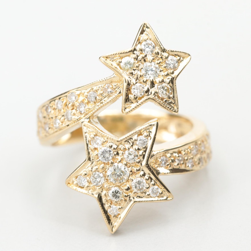 18K Yellow Gold Diamond Star Bypass Ring