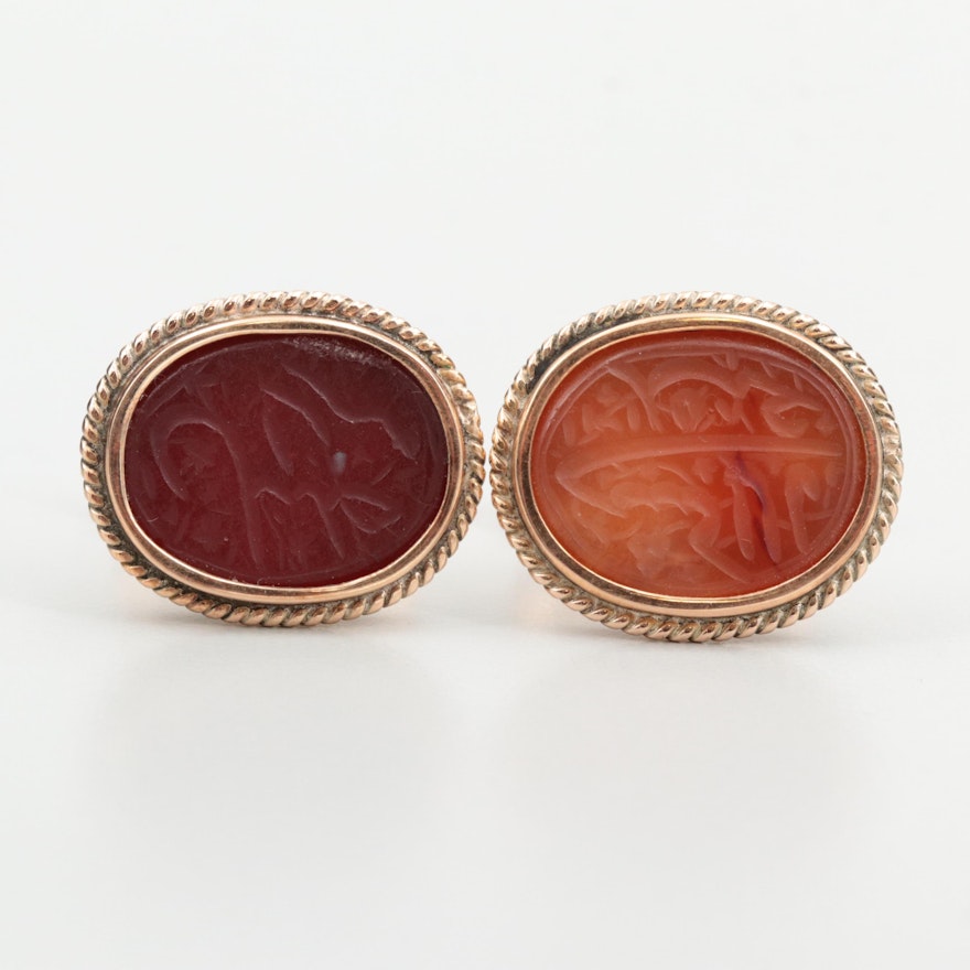 Vintage 14K Yellow Gold Carnelian and Imitation Carnelian Cufflinks