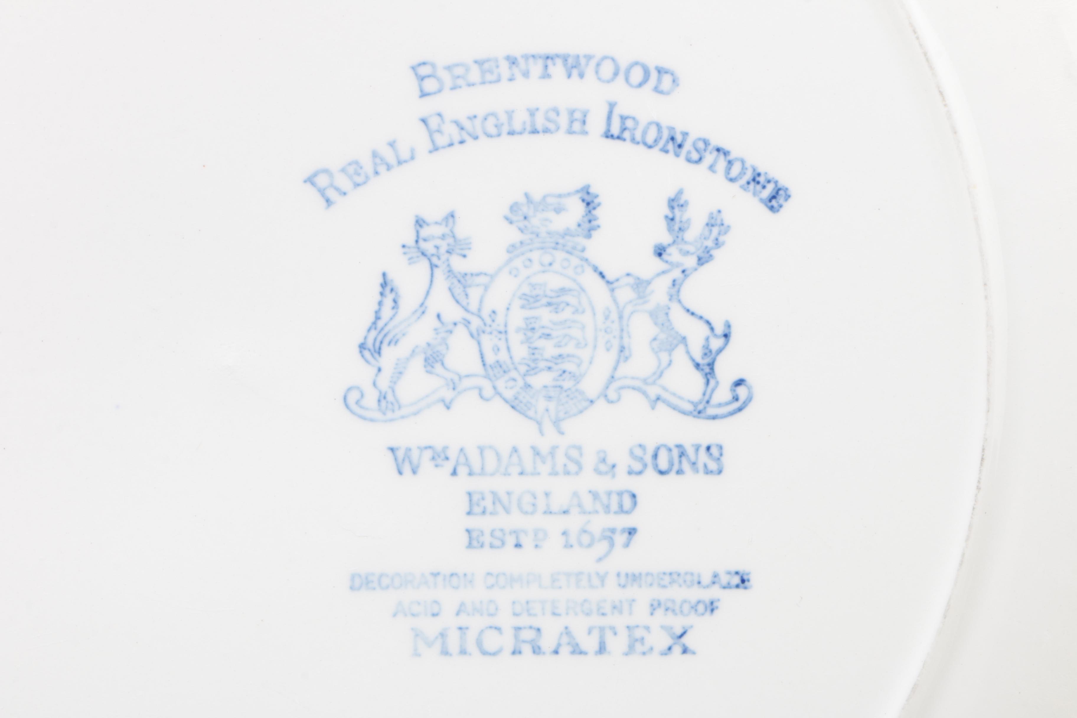 William Adams & Sons "Brentwood" Ironstone Dinnerware, 1969 - 1988