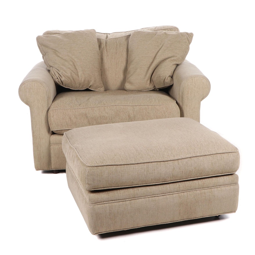 Contemporary Crate and Barrel Beige Fabric Upholstered Armchair