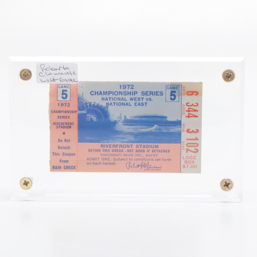 1972 "Game 5" NLCS Baseball Ticket Stub, Clemente's Last Game Played