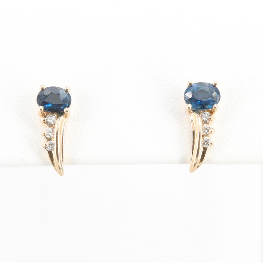 14K Yellow Gold Sapphire and Diamond Earrings