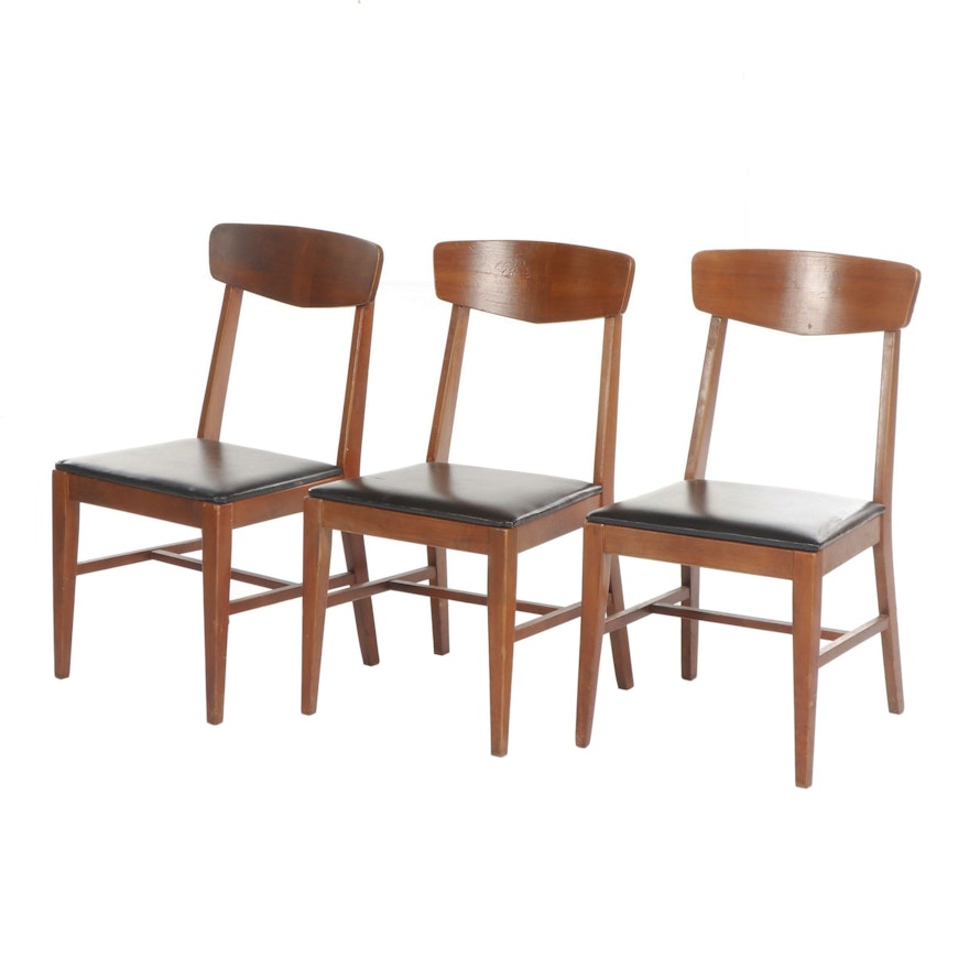 Mid Century Modern Vaughn-Basset Vinyl Upholstered Walnut Chairs, Set of Three
