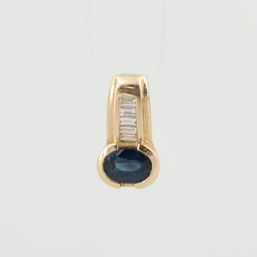 14K Yellow Gold Sapphire and Diamond Enhancer Pendant