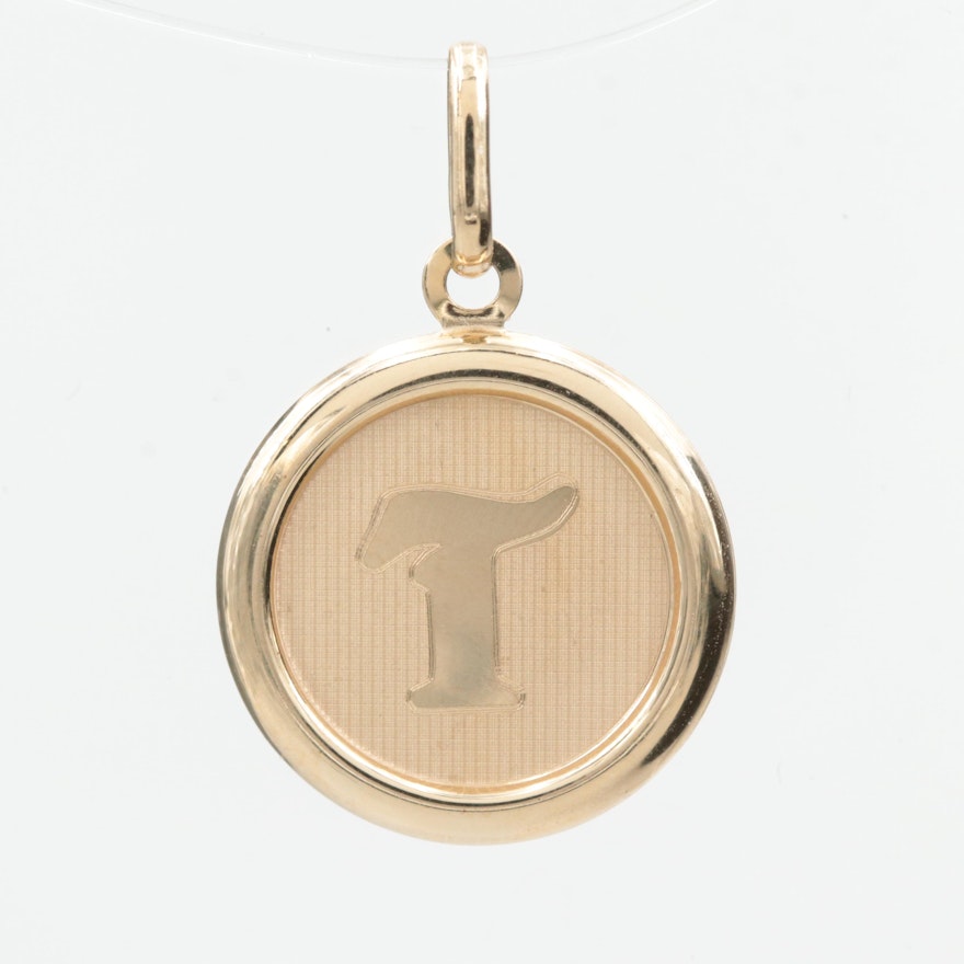 14K Yellow Gold Monogram "T" Pendant