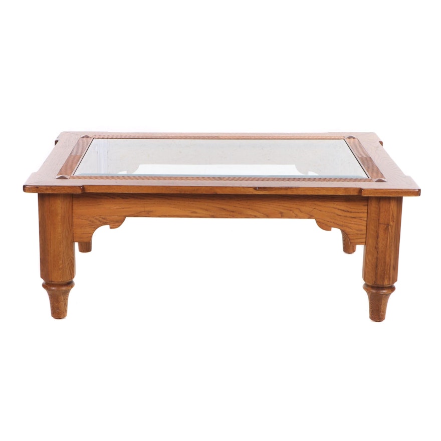 Oak Glass Top Coffee Table, Late 20th Century