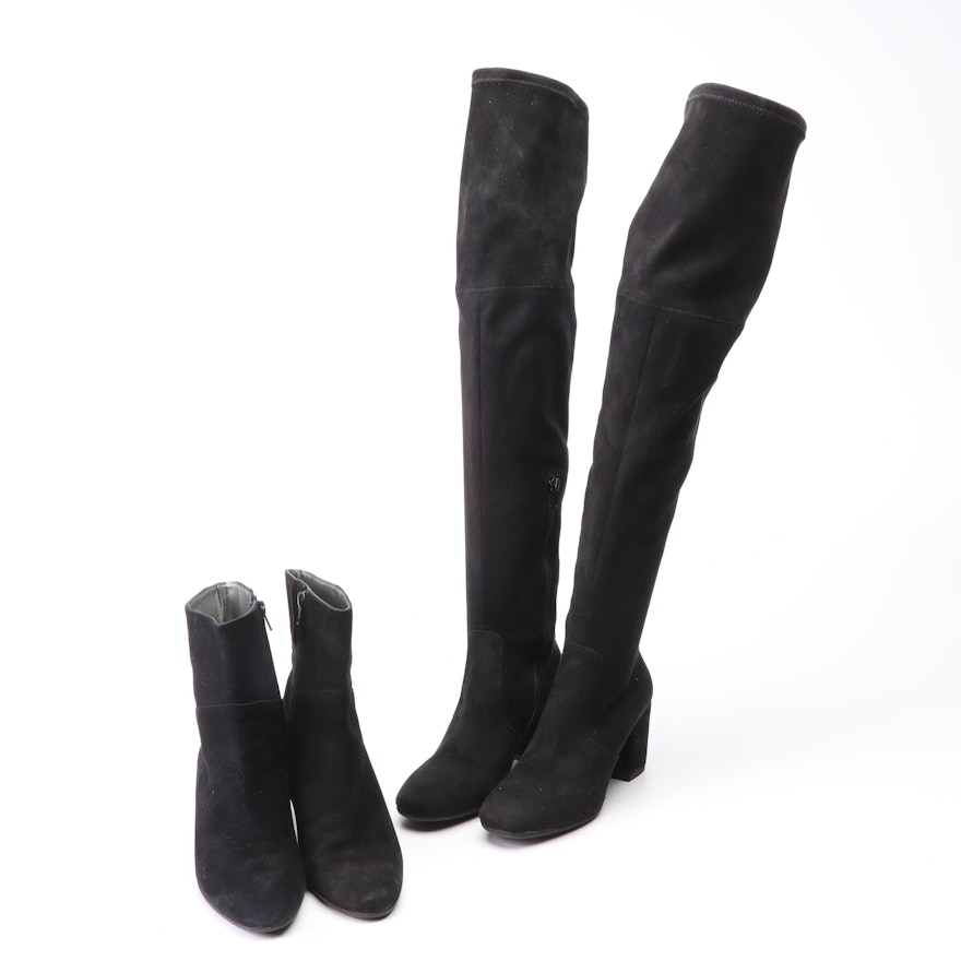 Ciaschi and Debutto Donna Black Suede Booties and Over-the-Knee Boots