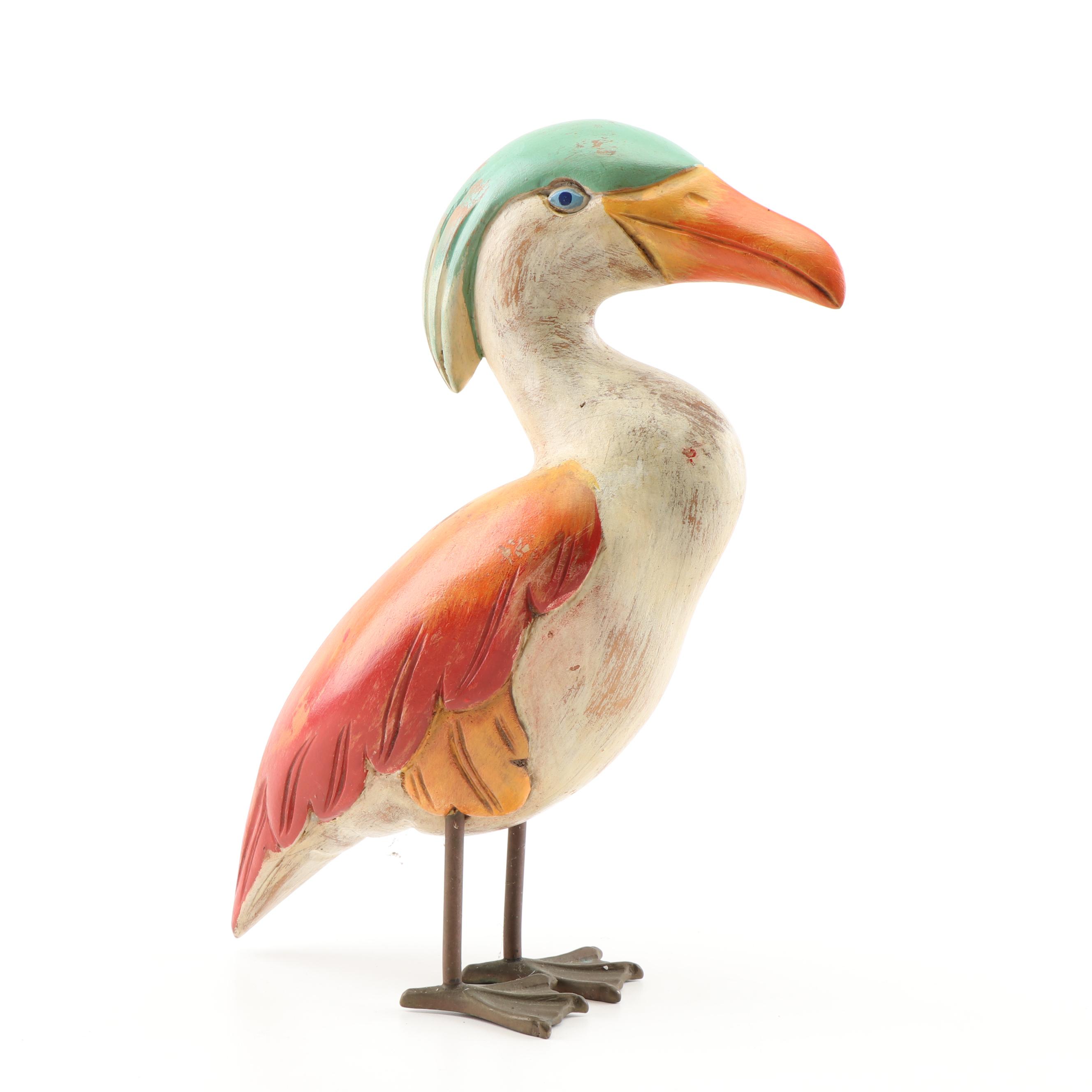 Whimsical Carved Bird Figurine