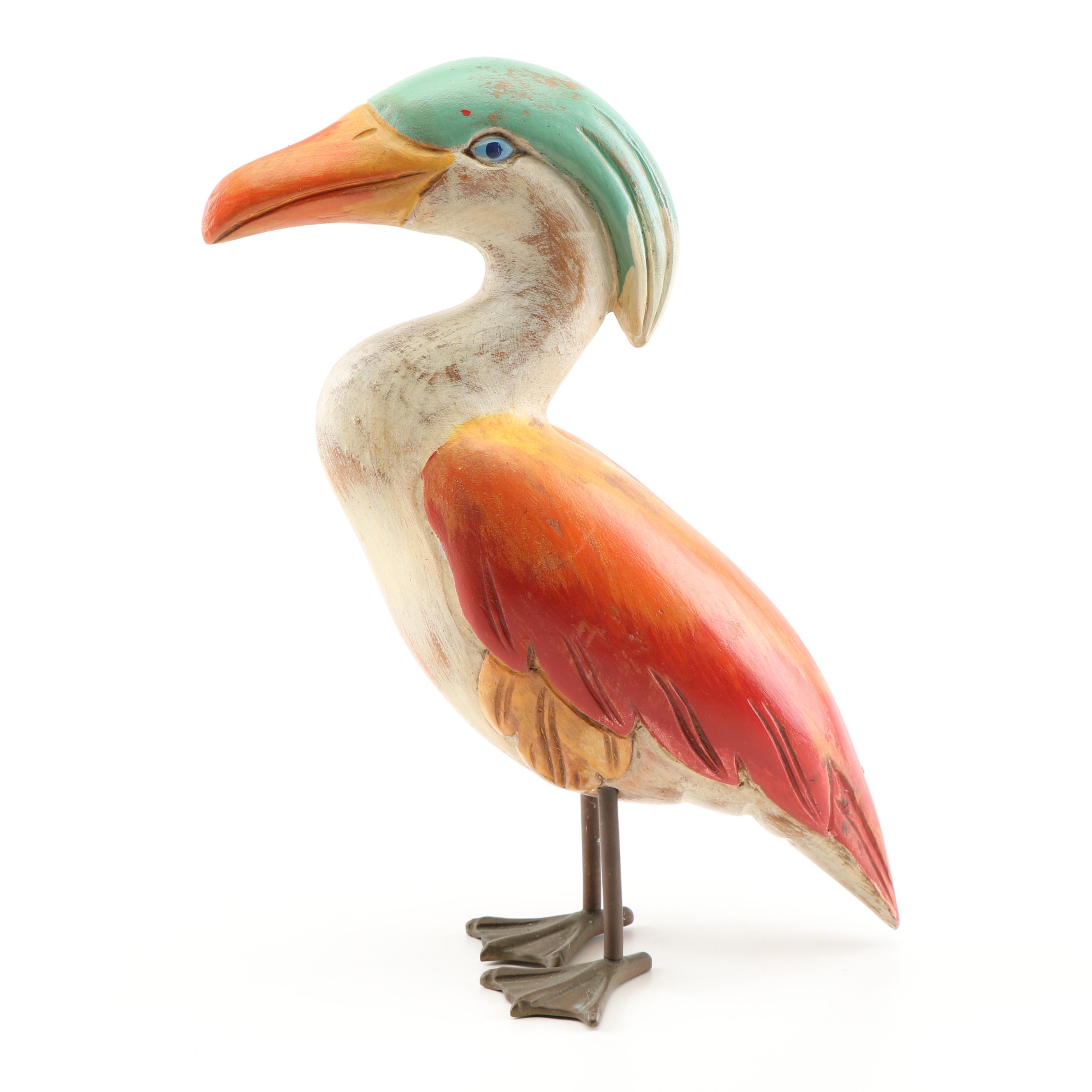 Whimsical Carved Bird Figurine