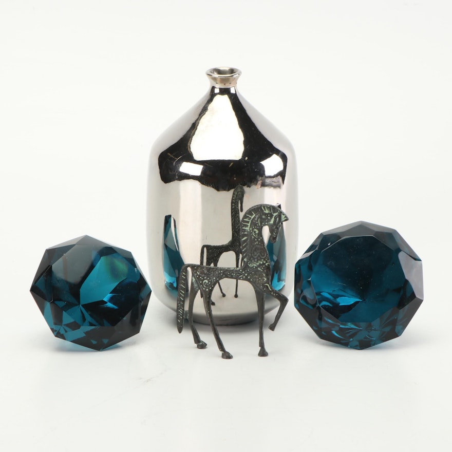 Diamond Shaped Paperweights with Vase and Figurine