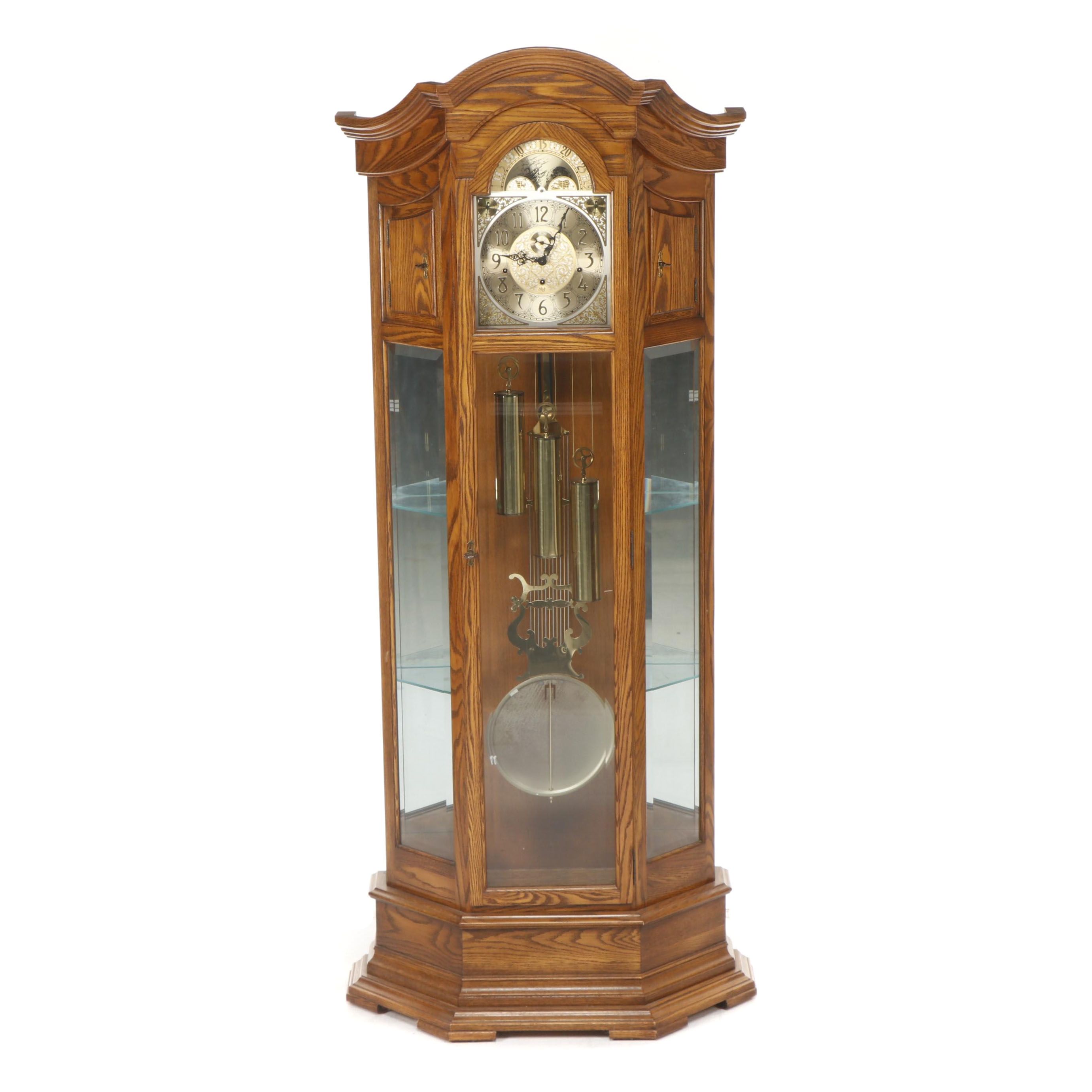 Sligh Oak Curio Cabinet Grandfather Clock