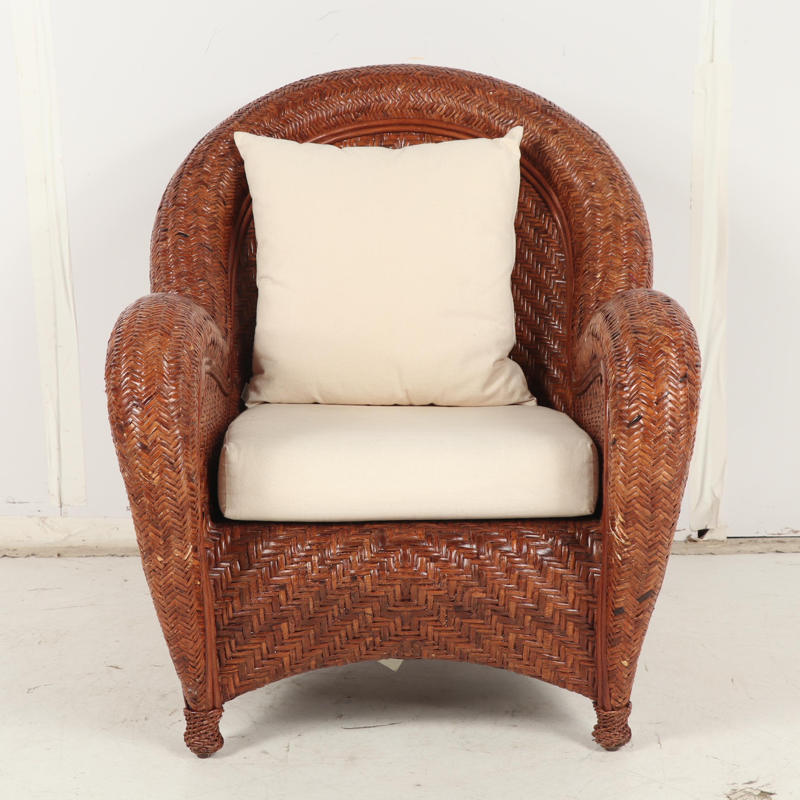 Pottery Barn Woven Wicker Armchair and Ottoman
