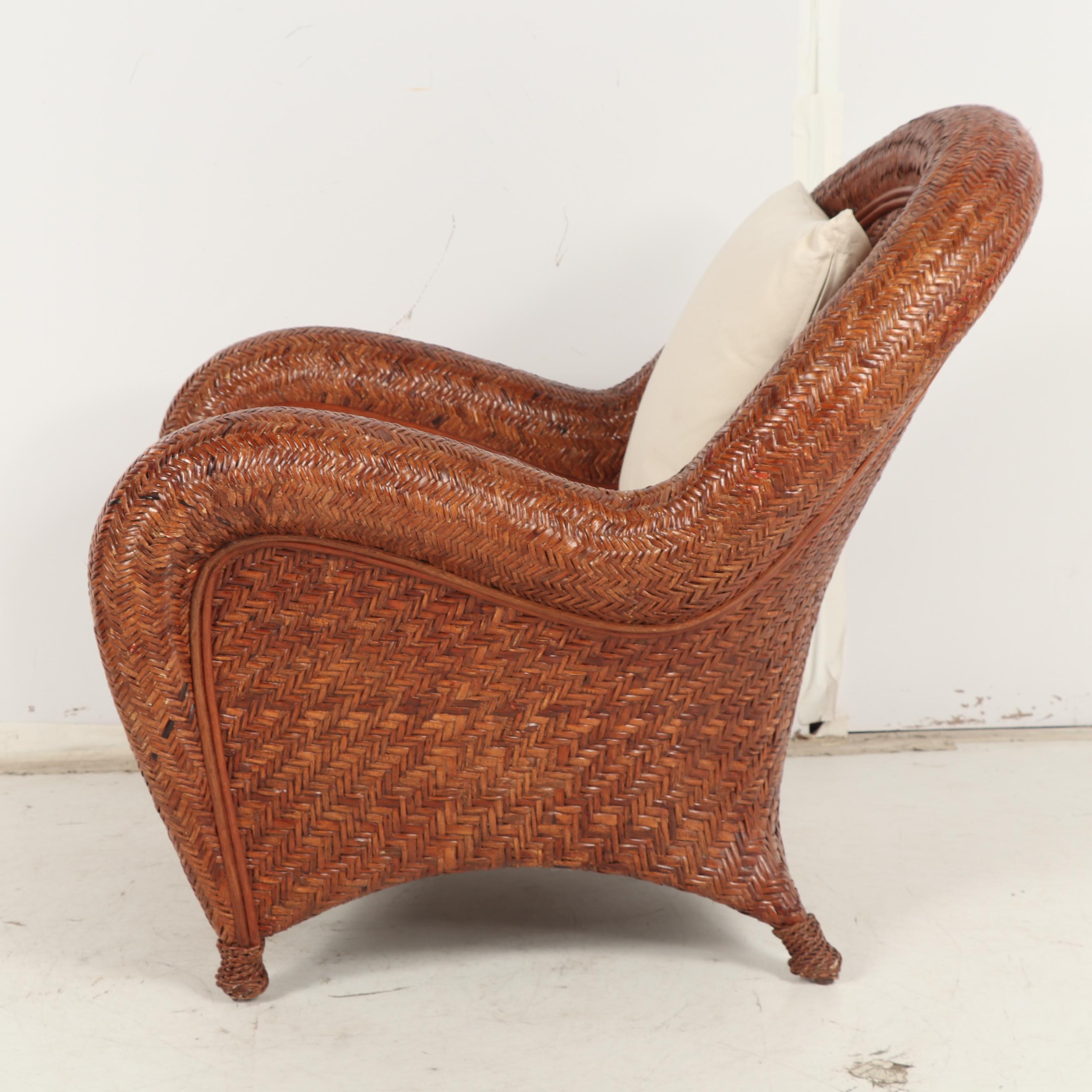 Pottery Barn Woven Wicker Armchair and Ottoman