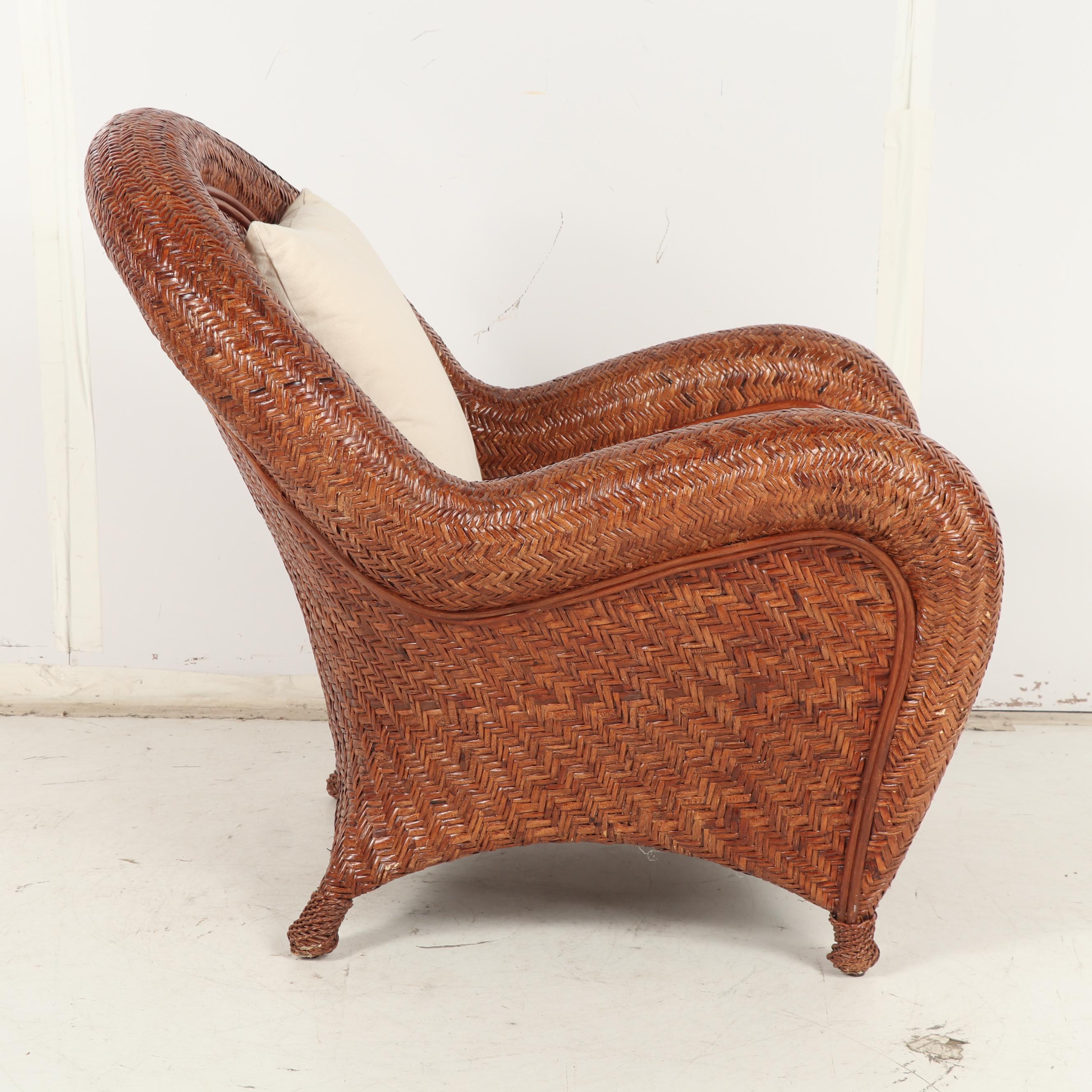 Pottery Barn Woven Wicker Armchair and Ottoman