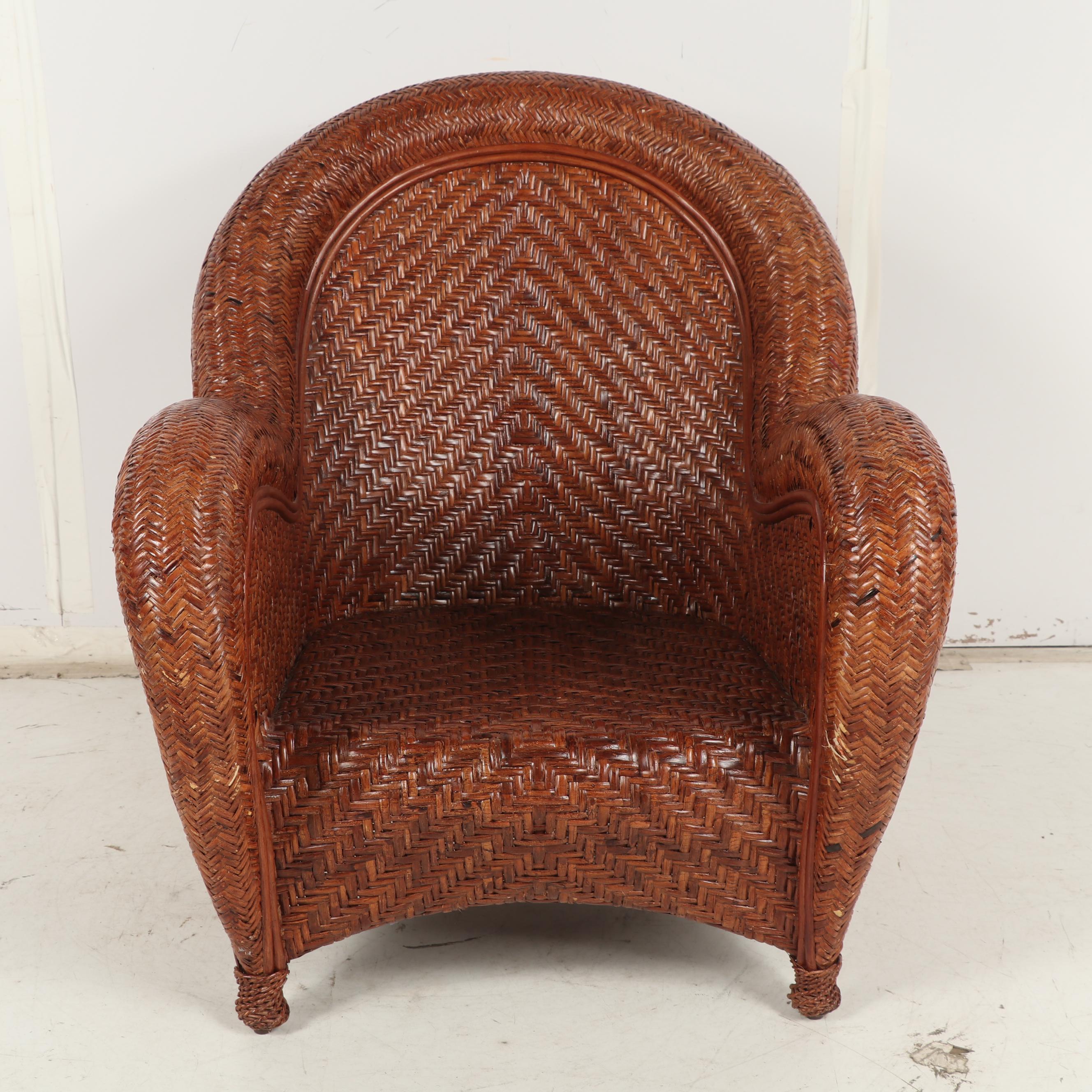 Pottery Barn Woven Wicker Armchair and Ottoman