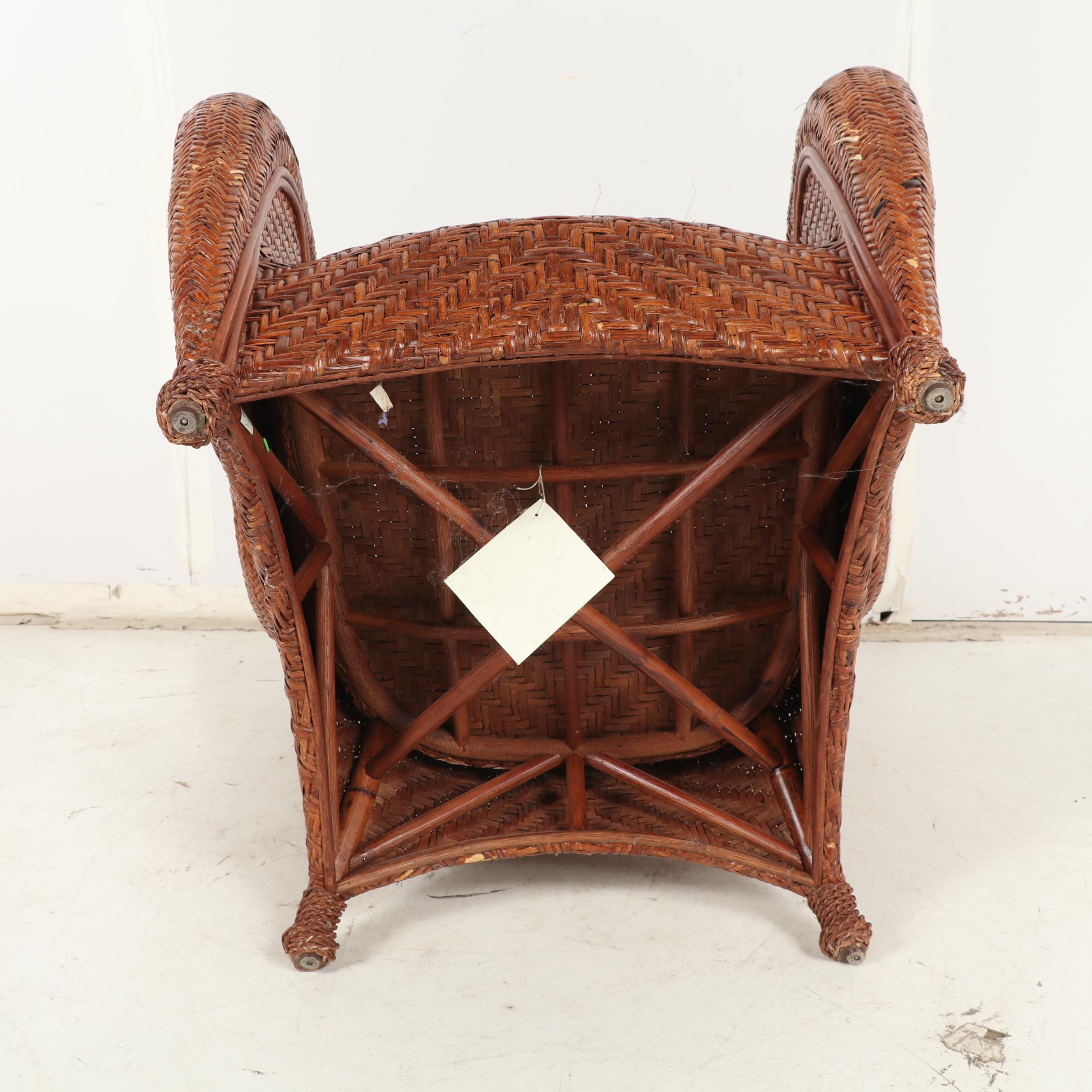 Pottery Barn Woven Wicker Armchair and Ottoman