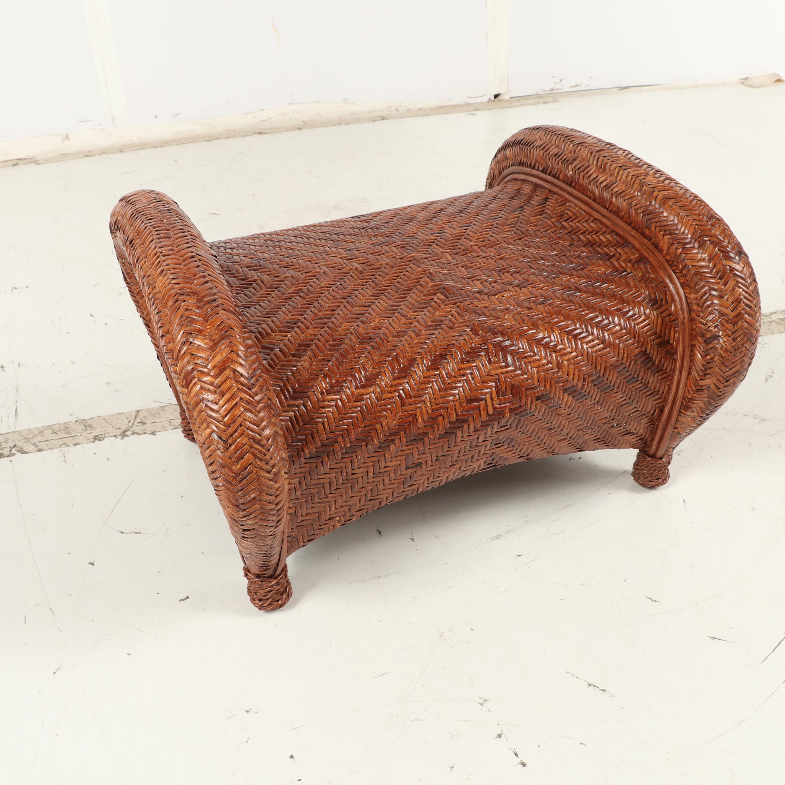 Pottery Barn Woven Wicker Armchair and Ottoman