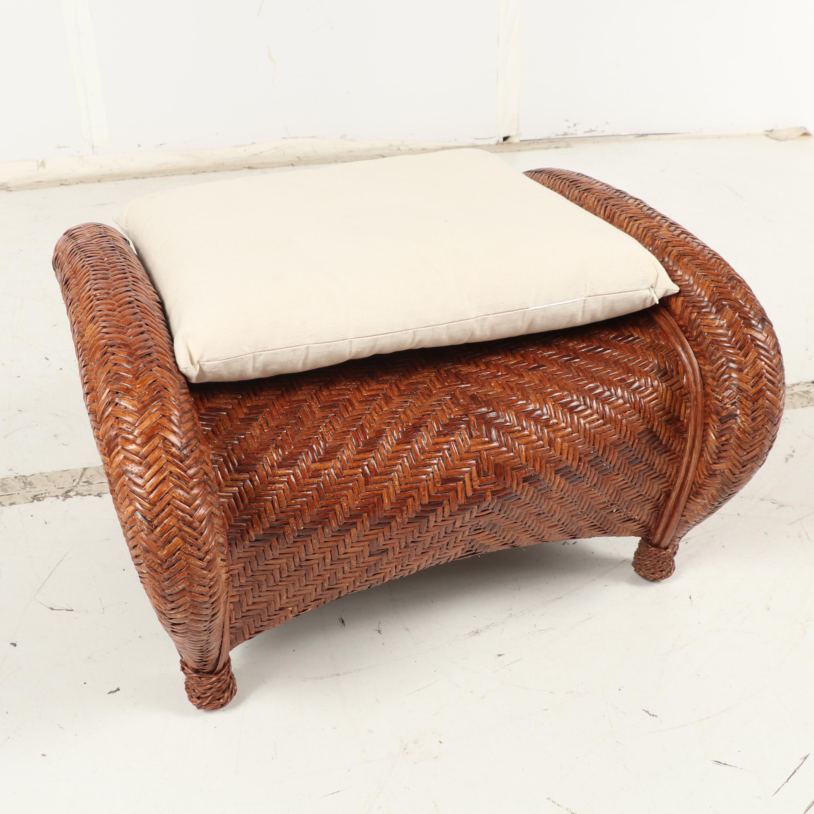 Pottery Barn Woven Wicker Armchair and Ottoman