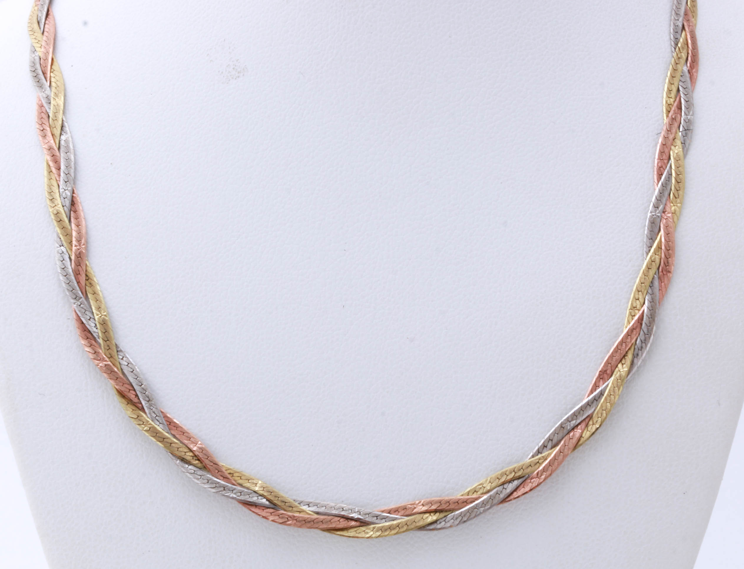 14K Tri-Color Gold Braided Herringbone Necklace