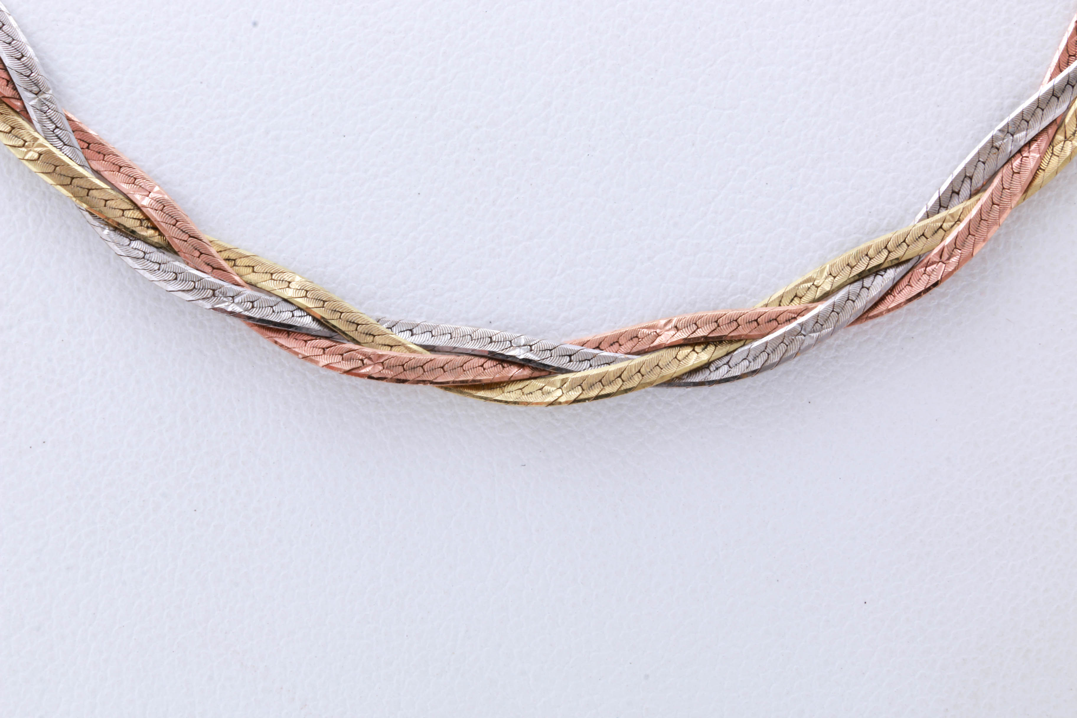 14K Tri-Color Gold Braided Herringbone Necklace