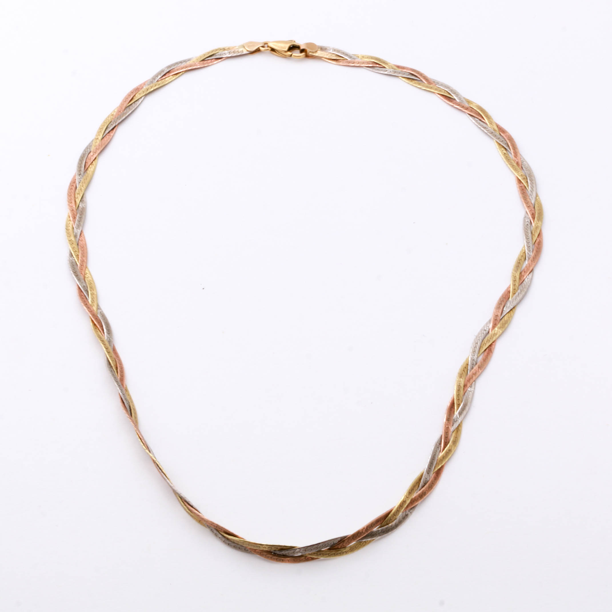 14K Tri-Color Gold Braided Herringbone Necklace