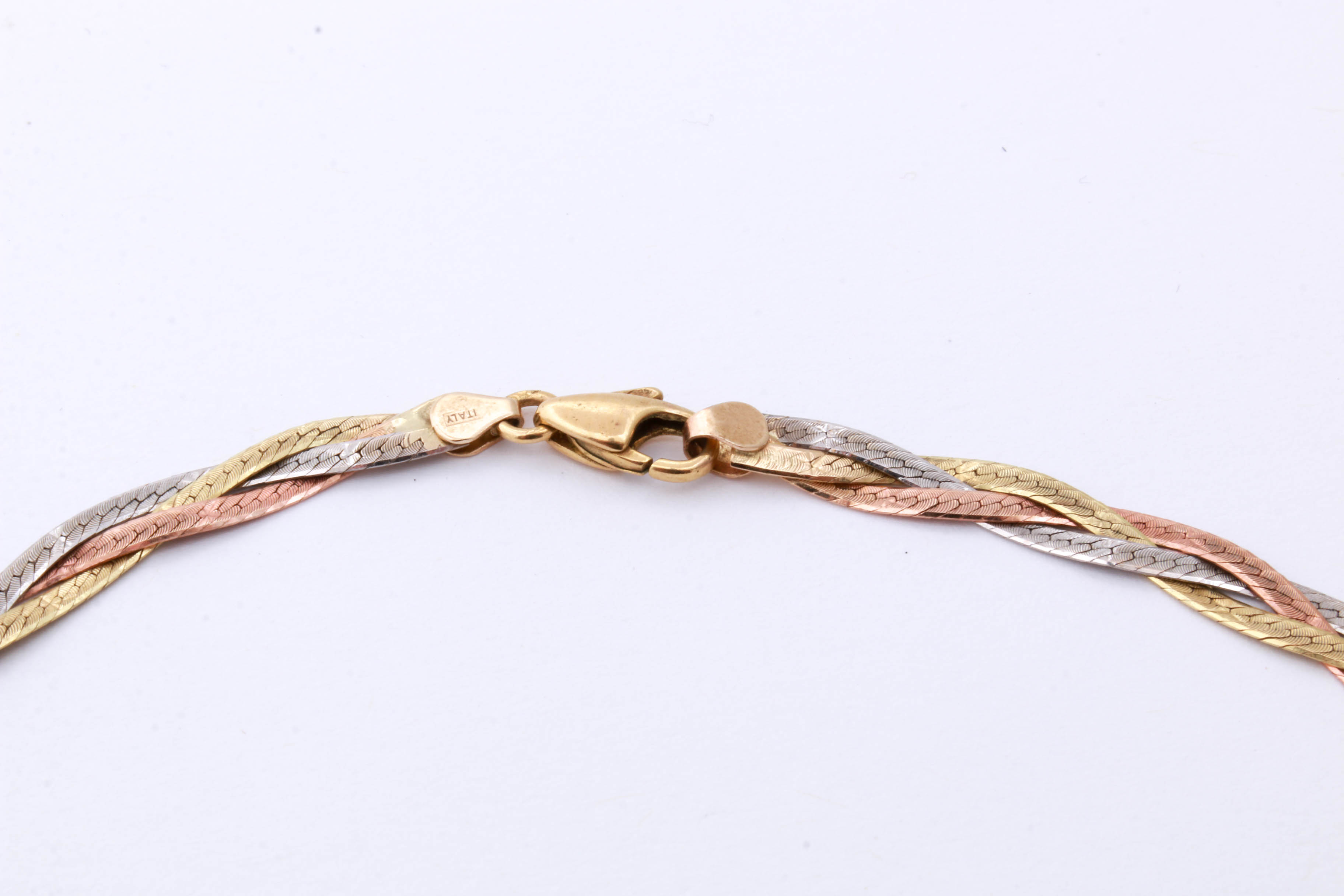 14K Tri-Color Gold Braided Herringbone Necklace