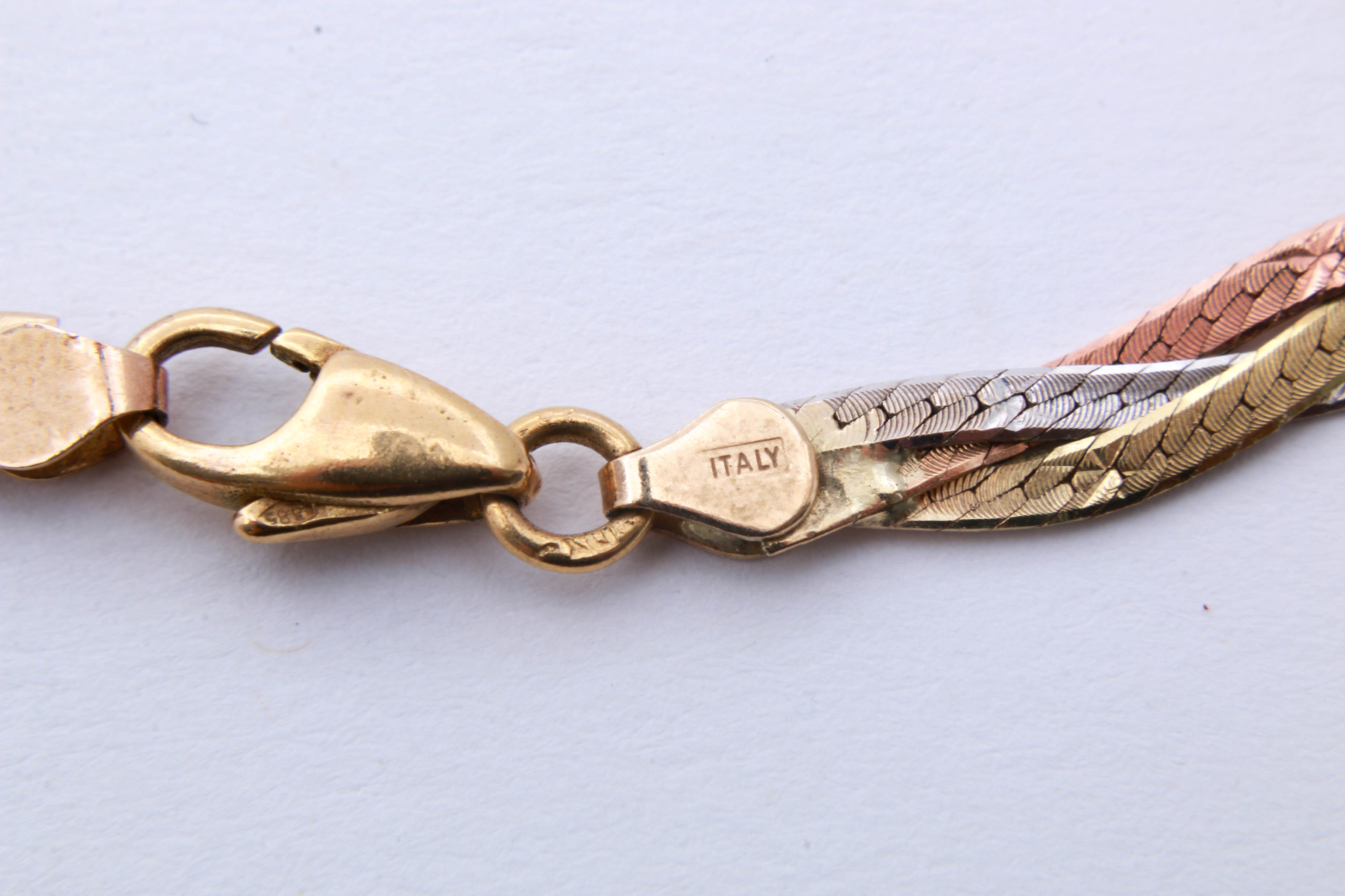 14K Tri-Color Gold Braided Herringbone Necklace