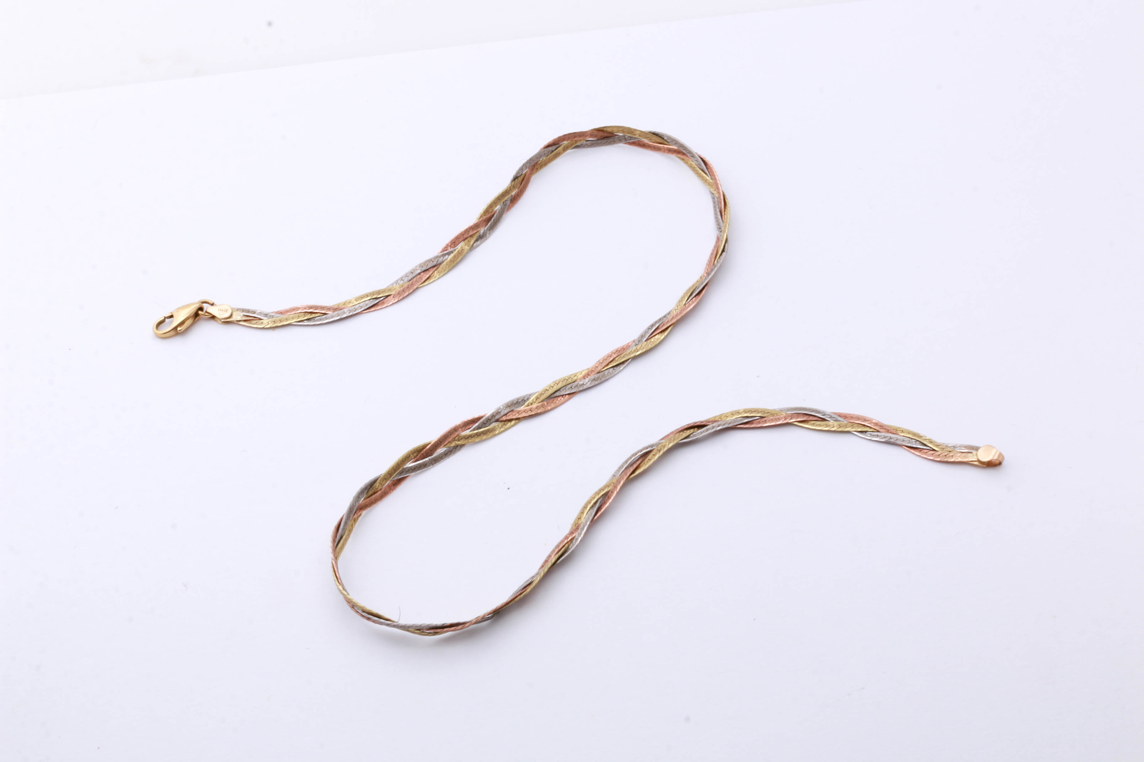 14K Tri-Color Gold Braided Herringbone Necklace