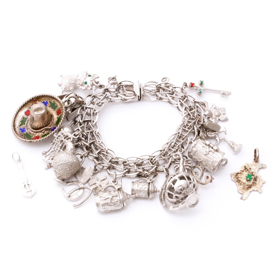 Sterling Silver Charm Bracelet, Vintage and Contemporary