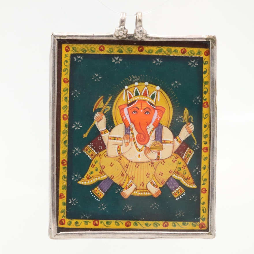 Sterling Silver Hand Painted Ganesha Pendant