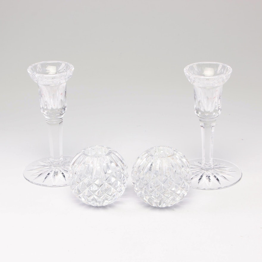 Waterford Crystal Candlesticks and Votives, Late 20th Century