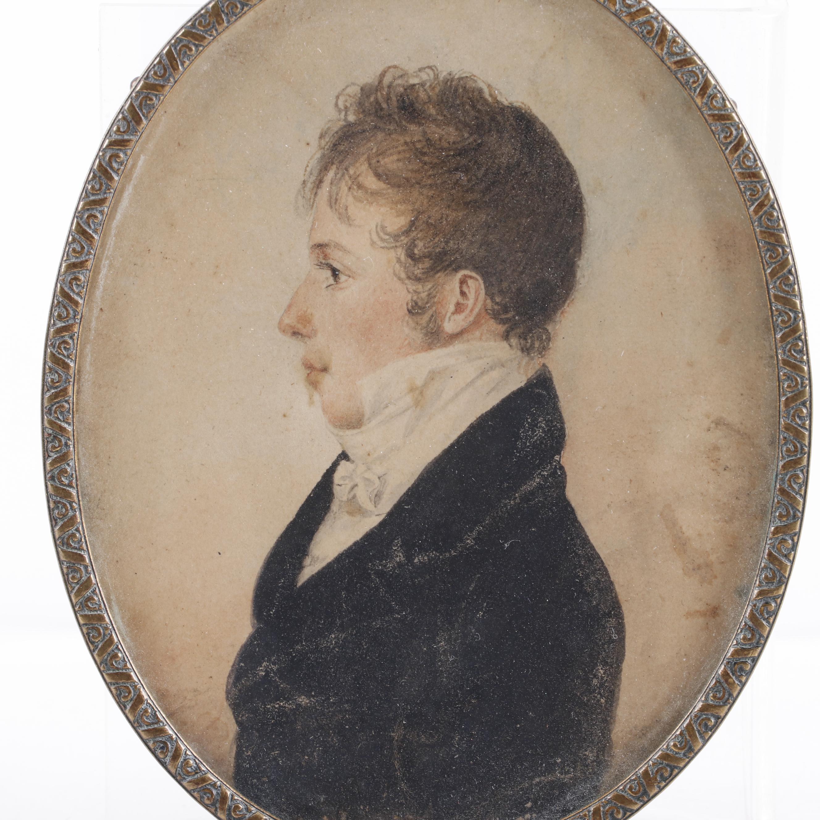 19th Century Profile Portrait Watercolor Painting