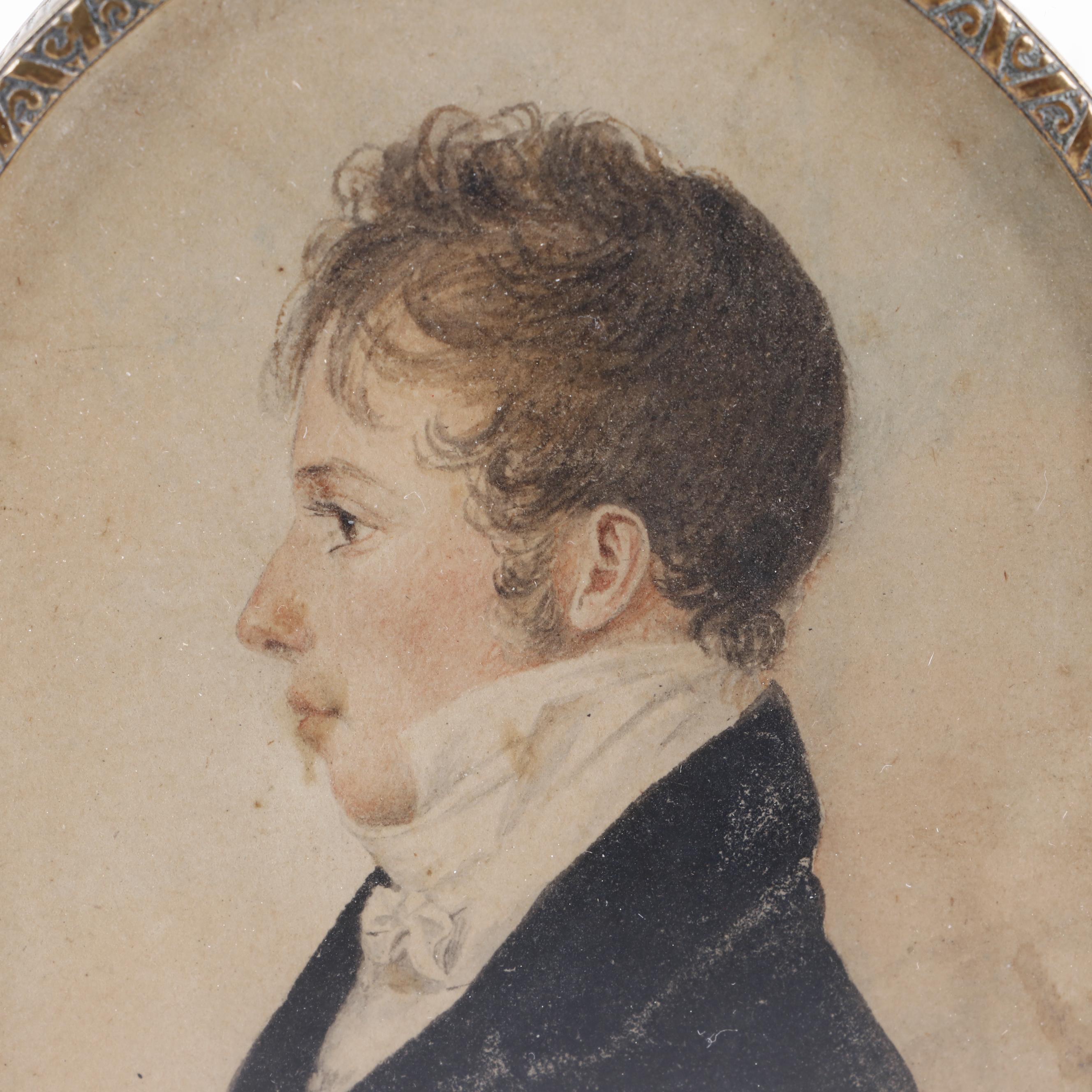 19th Century Profile Portrait Watercolor Painting