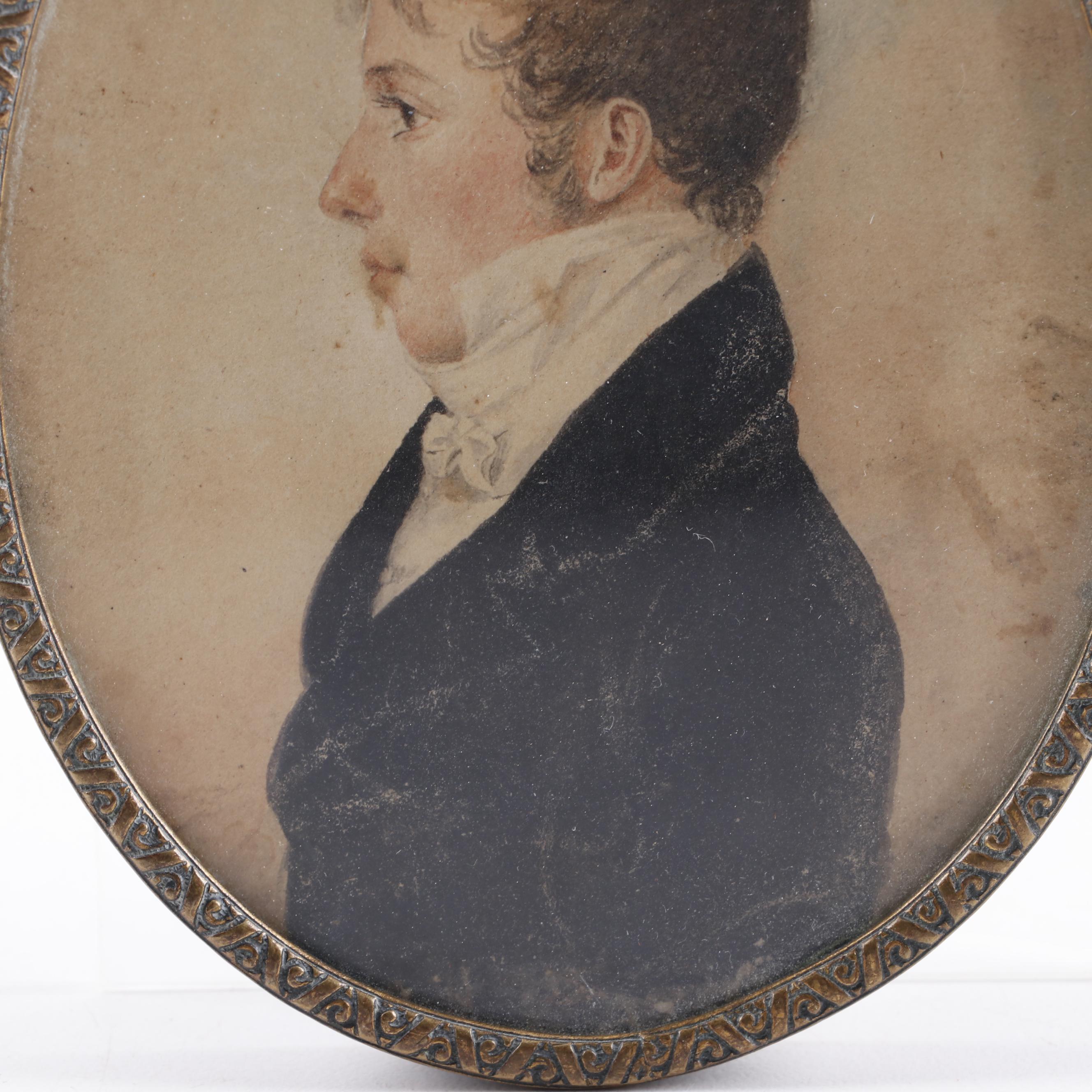 19th Century Profile Portrait Watercolor Painting