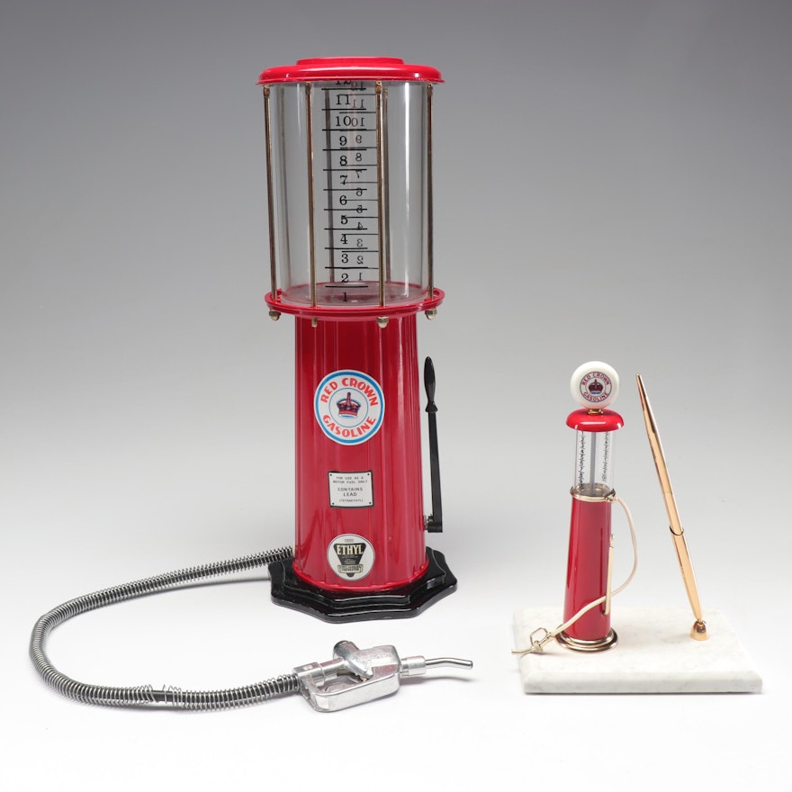 Red Crown Gasoline Gas Pump Drink Dispenser with Pen Holder