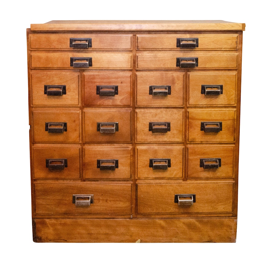 Multi-Drawer Wooden Card Cabinet in Birch, Mid-20th Century