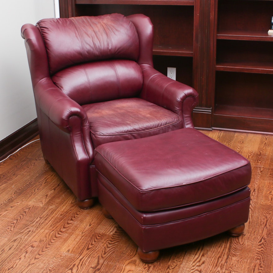 Benchcraft Oxblood Leather Armchair with Ottoman