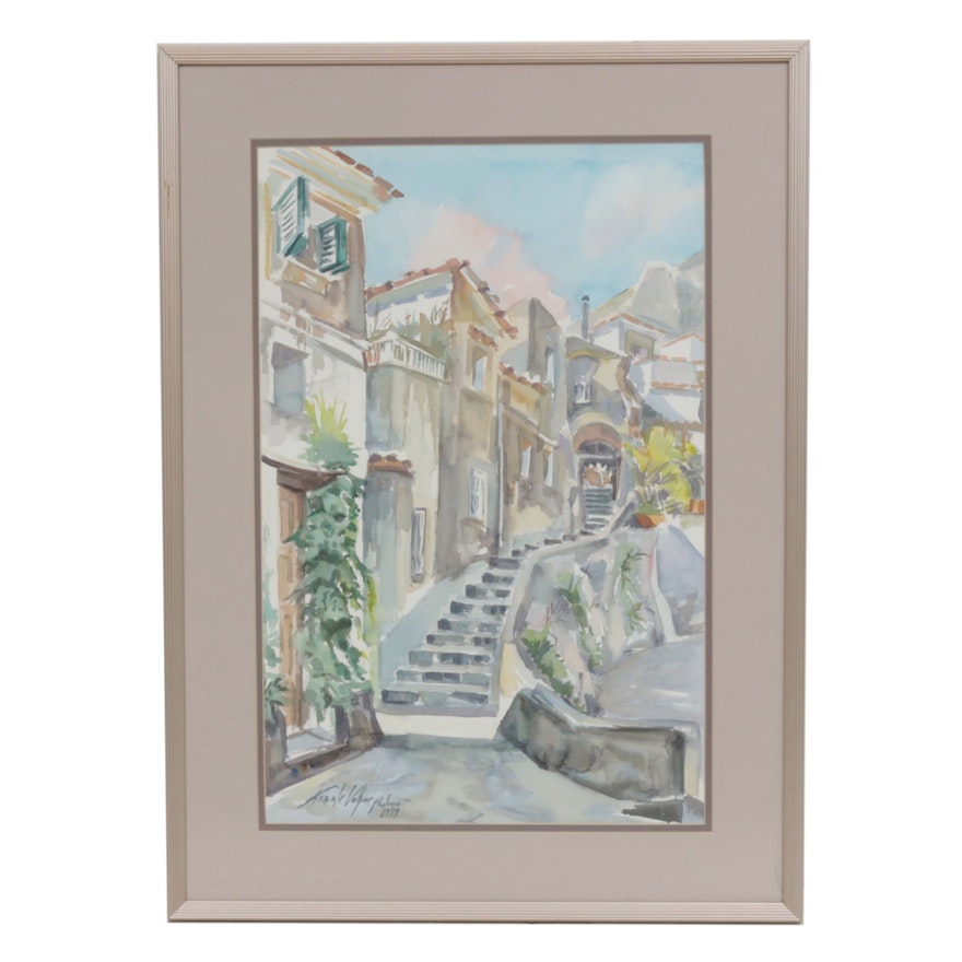 Pasquale Volpe Positano Cityscape Watercolor Painting