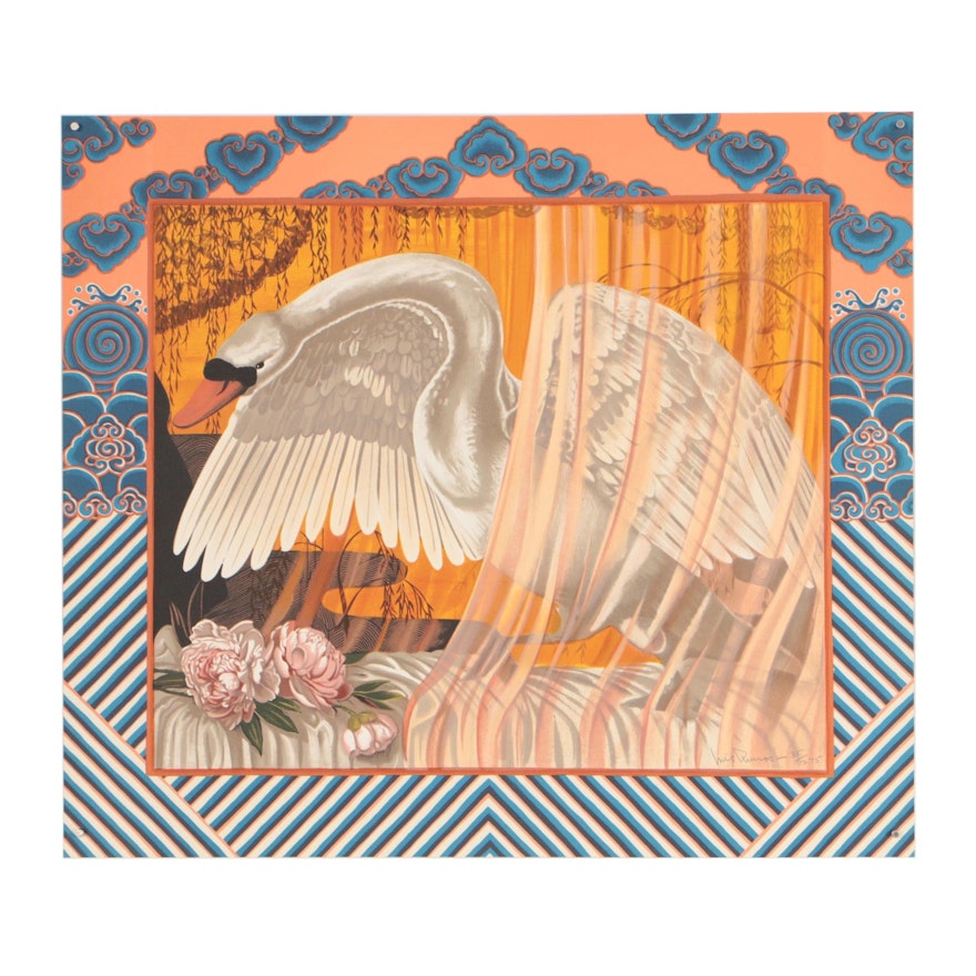 Luis Quiros Color Lithograph of Swan