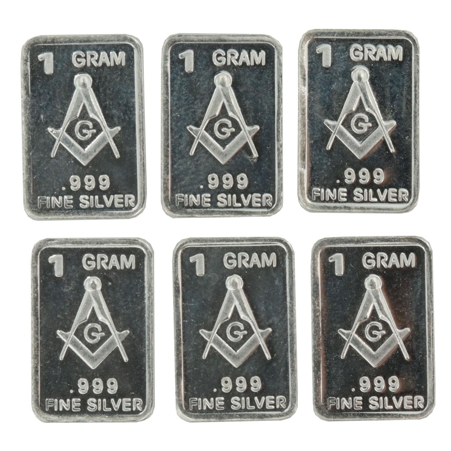 .999 Fine Silver Ingots with Masonic Emblem