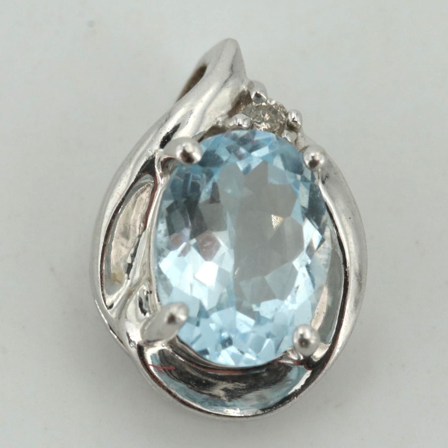 14K White Gold Aquamarine Diamond Pendant