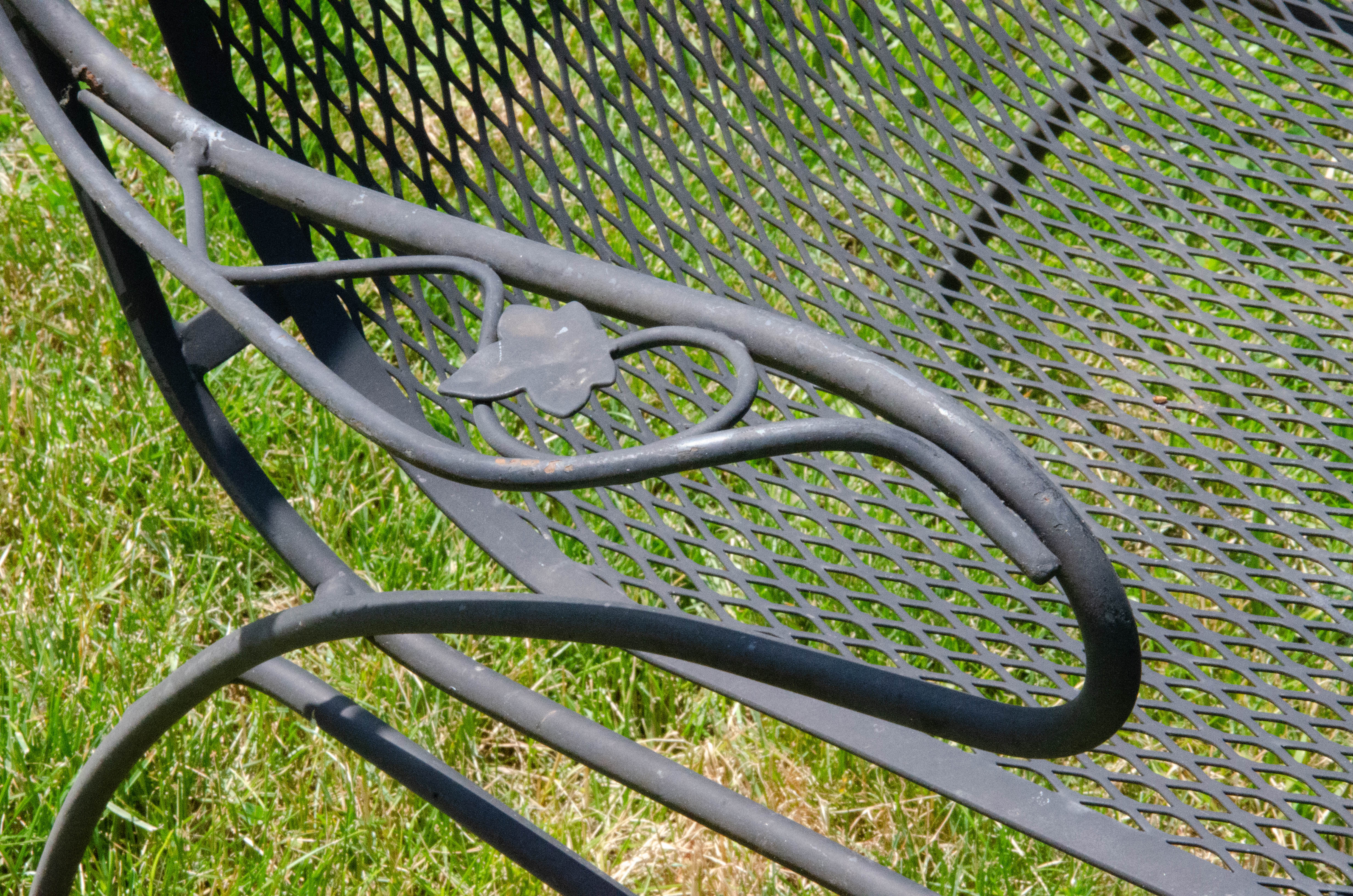 Wrought Iron Mesh Patio Chairs and Accent Table