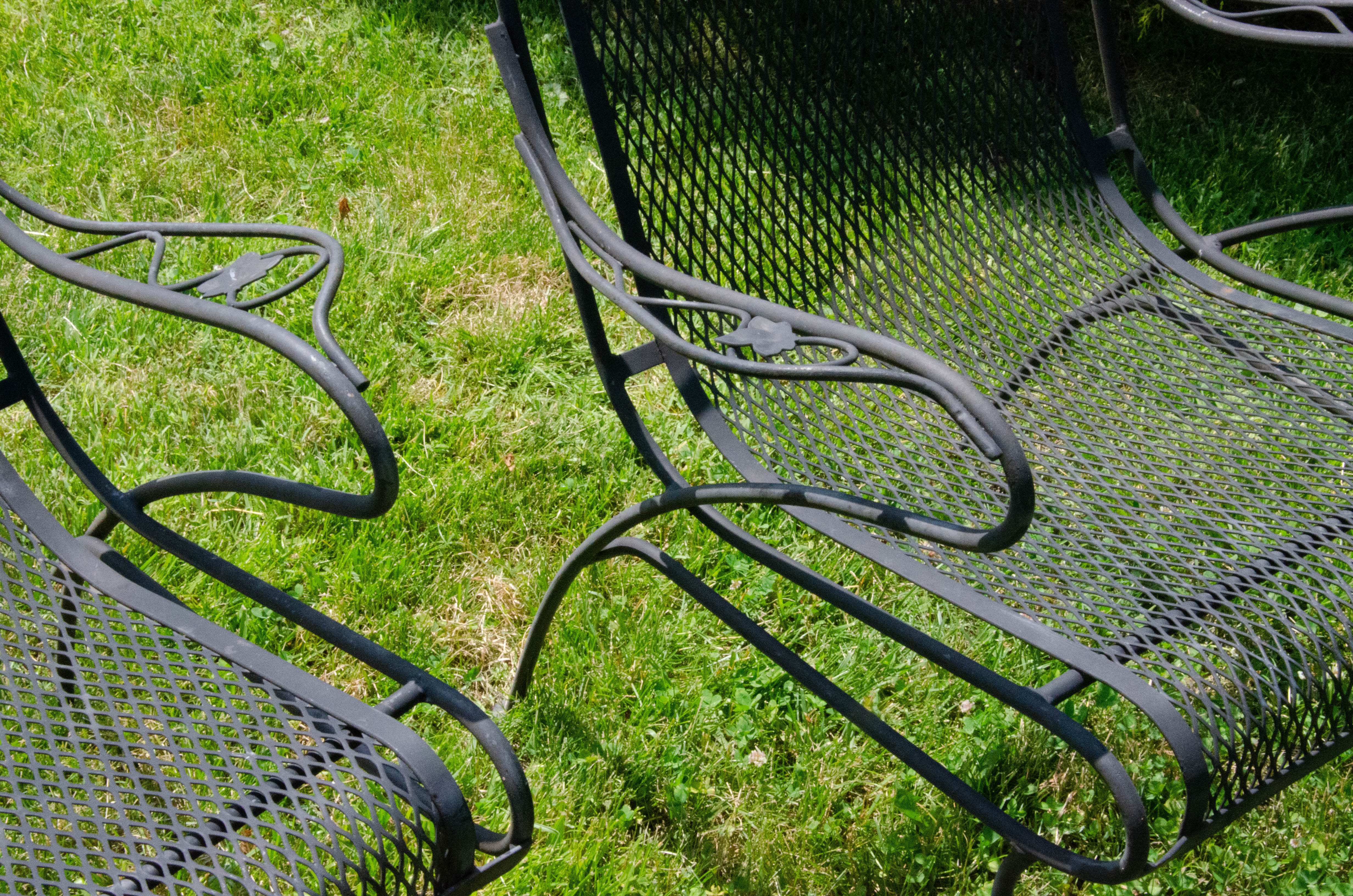 Wrought Iron Mesh Patio Chairs and Accent Table