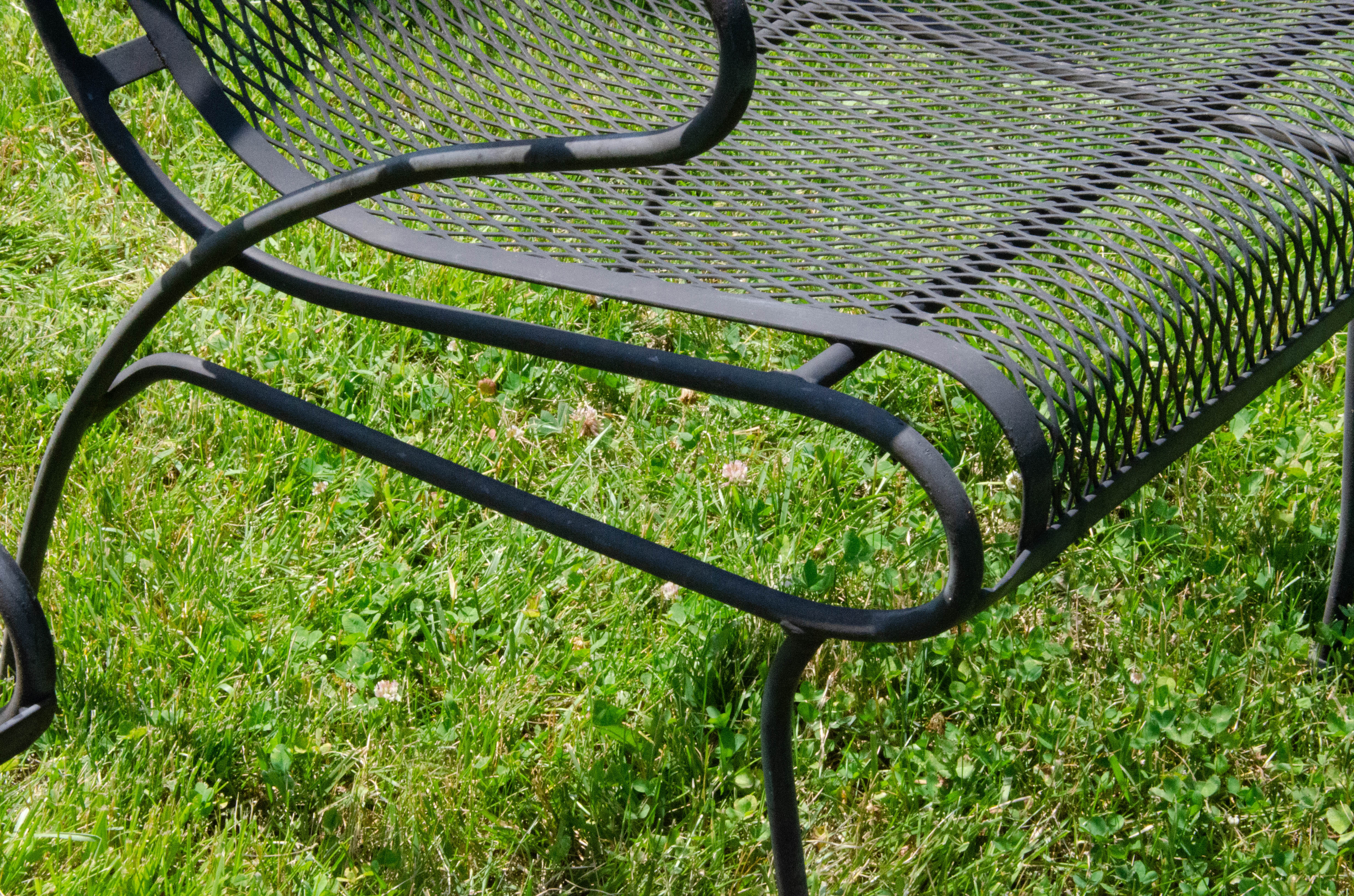 Wrought Iron Mesh Patio Chairs and Accent Table