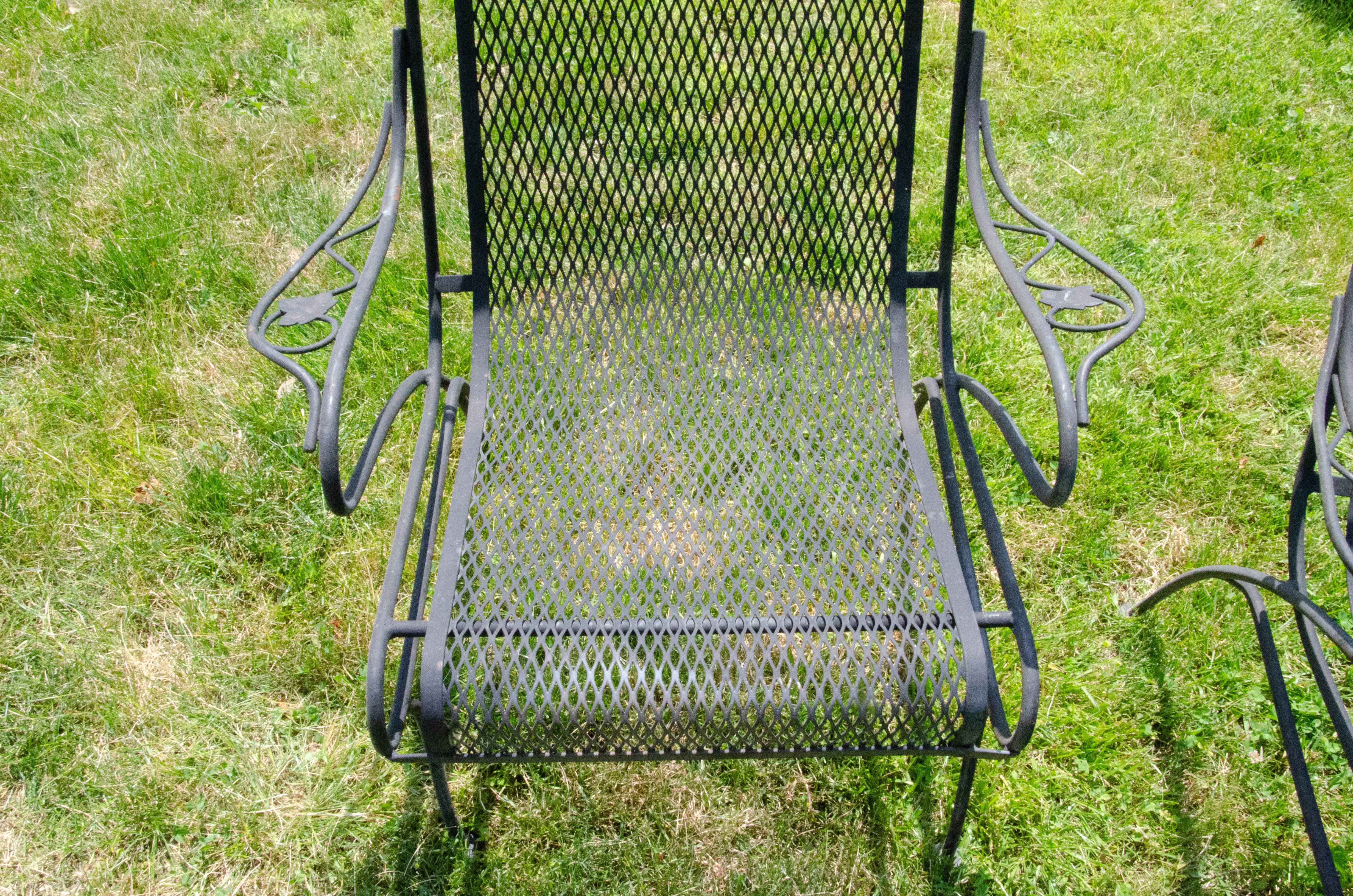 Wrought Iron Mesh Patio Chairs and Accent Table