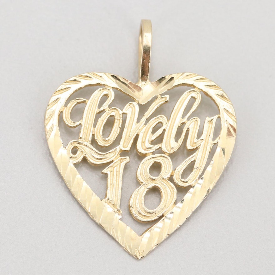 14K Yellow Gold "Lovely 18" Heart Pendant